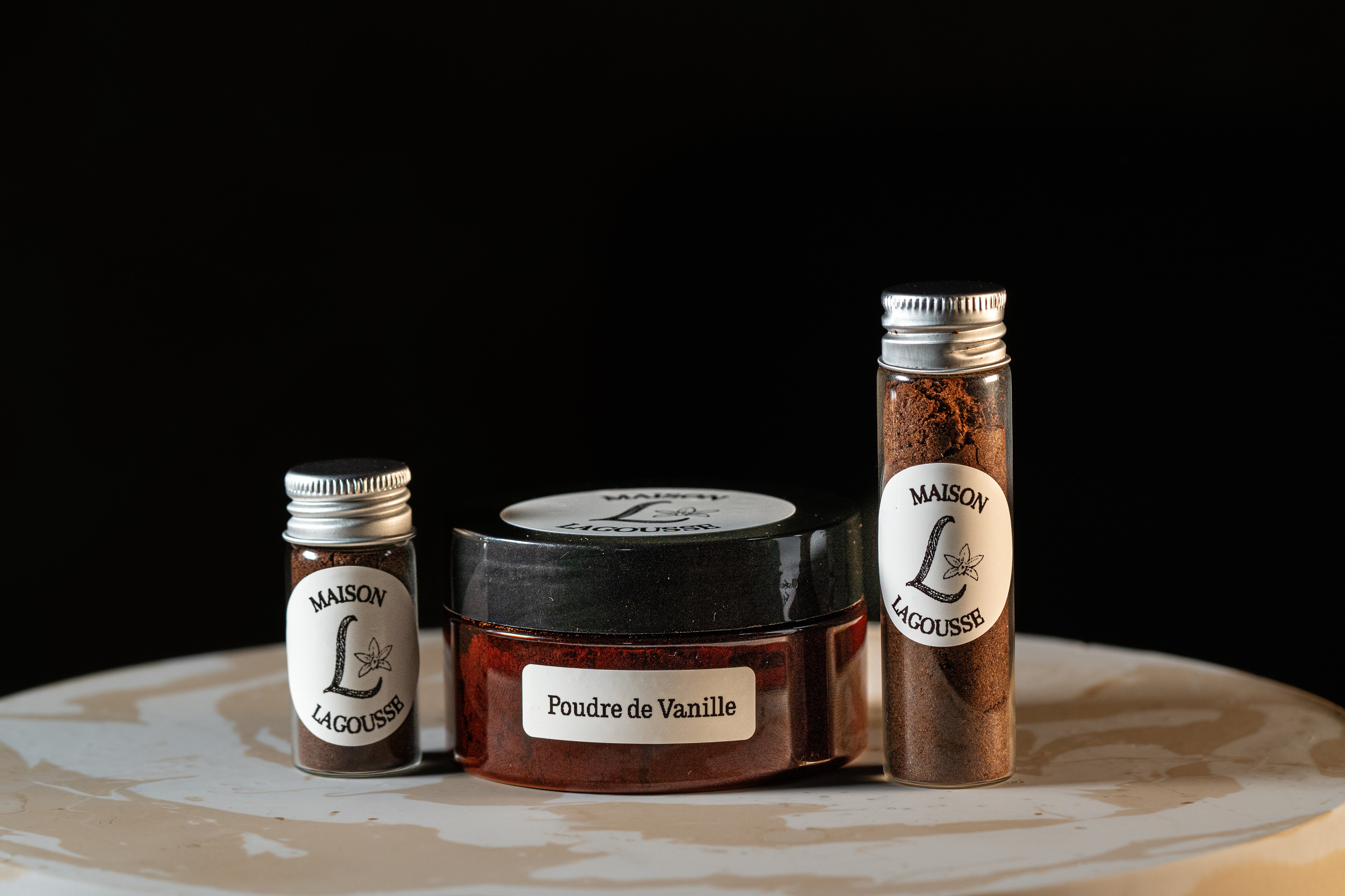 Poudre de vanille Bourbon de Madagascar Maison Lagousse en tube et pot hermétique